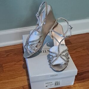 David's Bridal Silver Strappy Heels